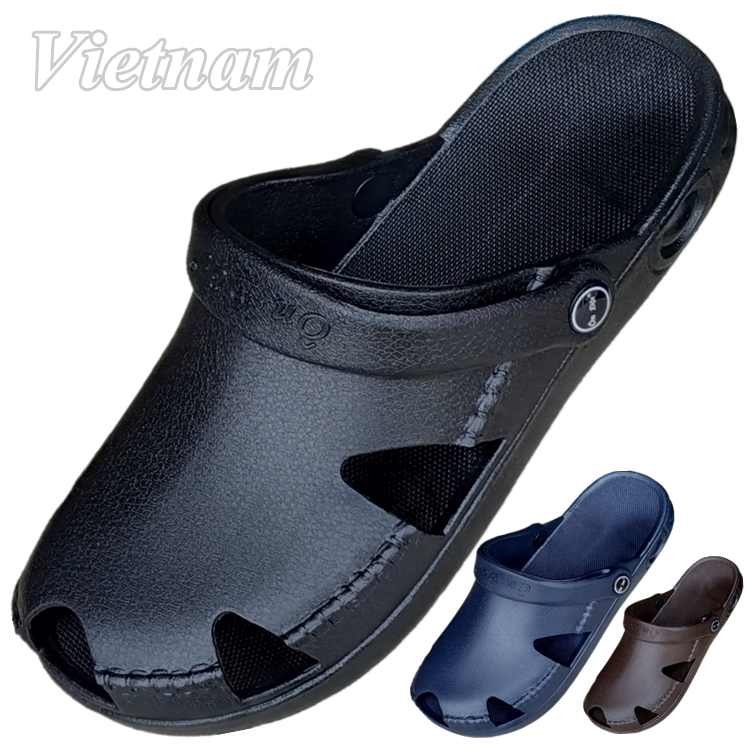 Vietnamese rubber sandals men's thick-soled dual-use beach shoes hollow breathable toe cap casual shoes soft and comfortable non-slip