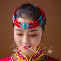 Mongolian dance headdress female performance Inner Mongolia bride children adult ethnic beaded handmade Mongolian dance headgear