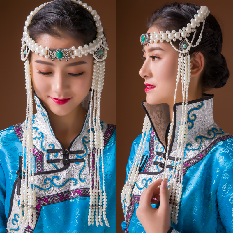 Mongolian headdress Mongolian bride jewelry ethnic dance performances wearing flow Su Mongolian robe accessories