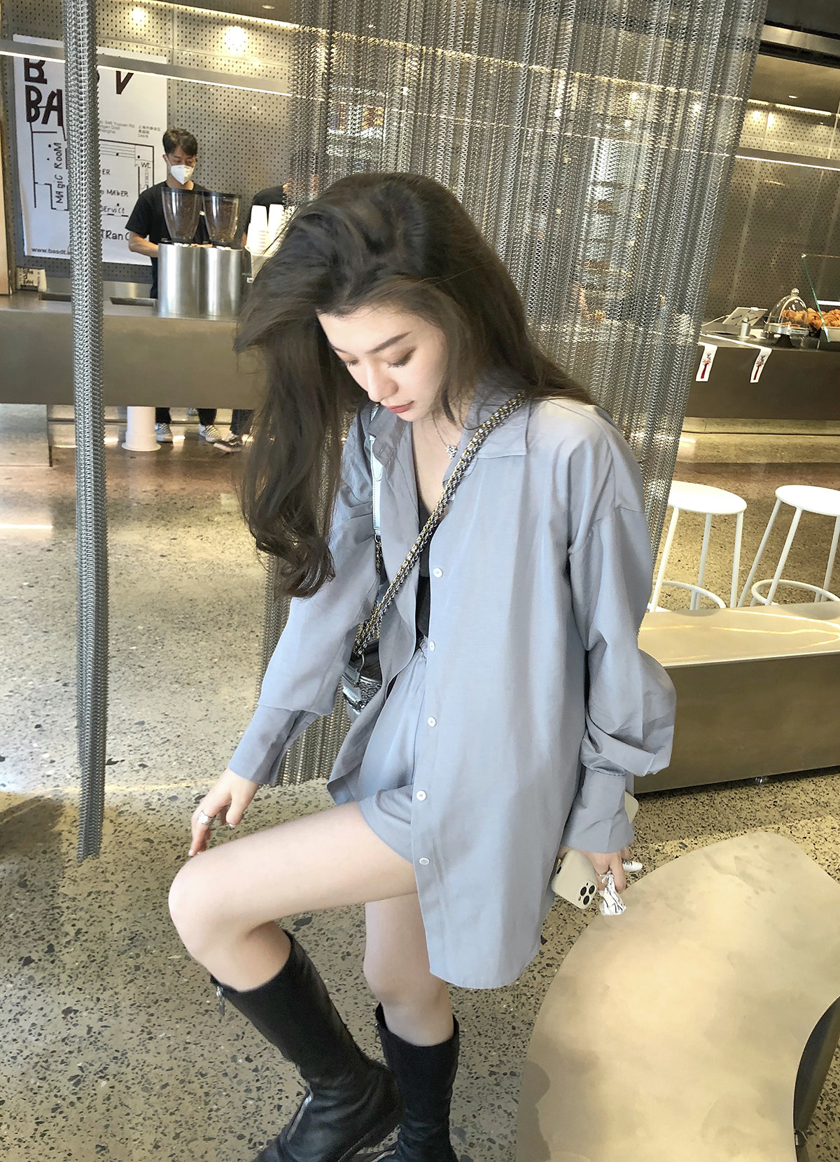 THE HANDLE Shirt Set Autumn Set Women's Loose Shirt Casual Wide-leg Shorts Two-Piece Set