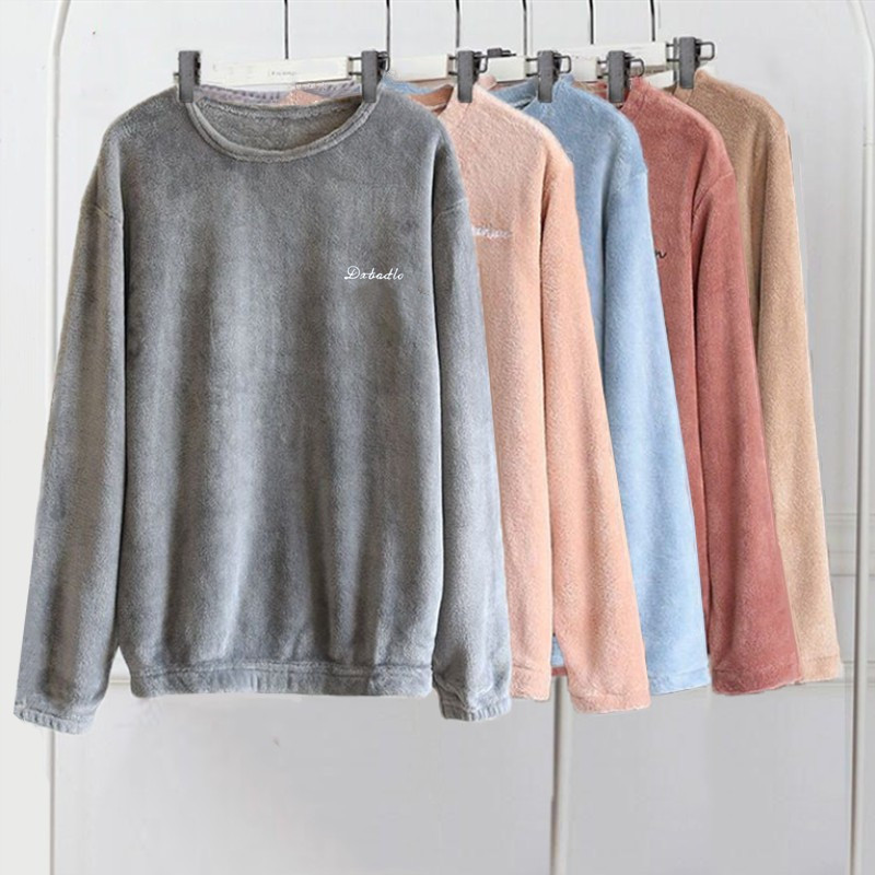 Furry coral suede warm blouse jacket head sweatshirt women's clothing autumn and winter warm long sleeves Lazy People's Home Clothing Loose Tide-Taobao