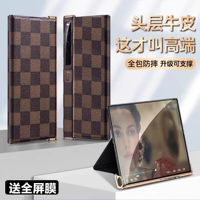 Suitable for Honor Vpurse Foldable Screen New Phone Case, Honor Vpurse Ultra-Thin Full-Cover Genuine Leather Anti-Drop Double-Sided Smart Magnetic Protective Leather Case, Flip Stand Style High-End Business Case for Men and Women