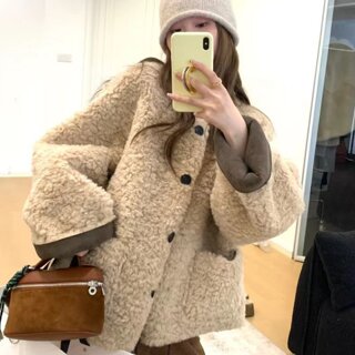 Lazy style eco-friendly lamb wool coat for women autumn and winter short style