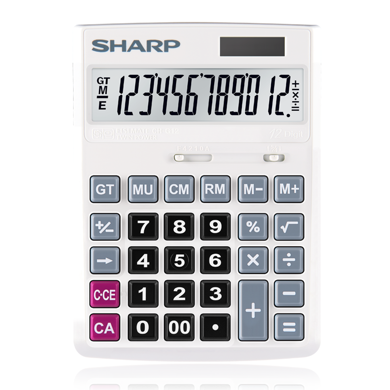 Sharp CH-D12 White Solar Calculator M12G12 Desktop for Business Office Bank