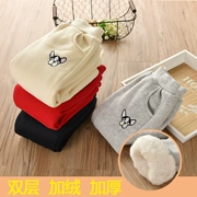 Quần bé gái quần cotton mùa đông 2018 mới hoạt hình thêu quần cộng với nhung dày trẻ em quần ống rộng