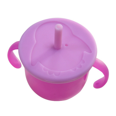 食品级铂金硅胶儿童带盖吸管杯婴儿学饮杯