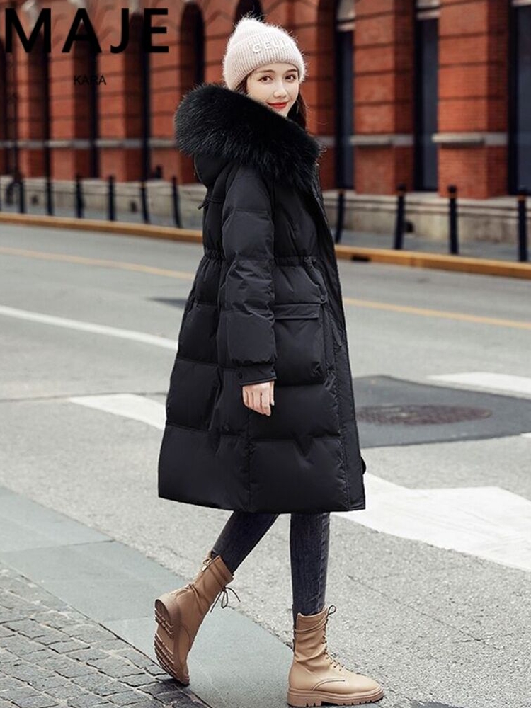 Star same black down clothes woman in the middle of winter new high end waist display slim fashion warm jacket tide-Taobao