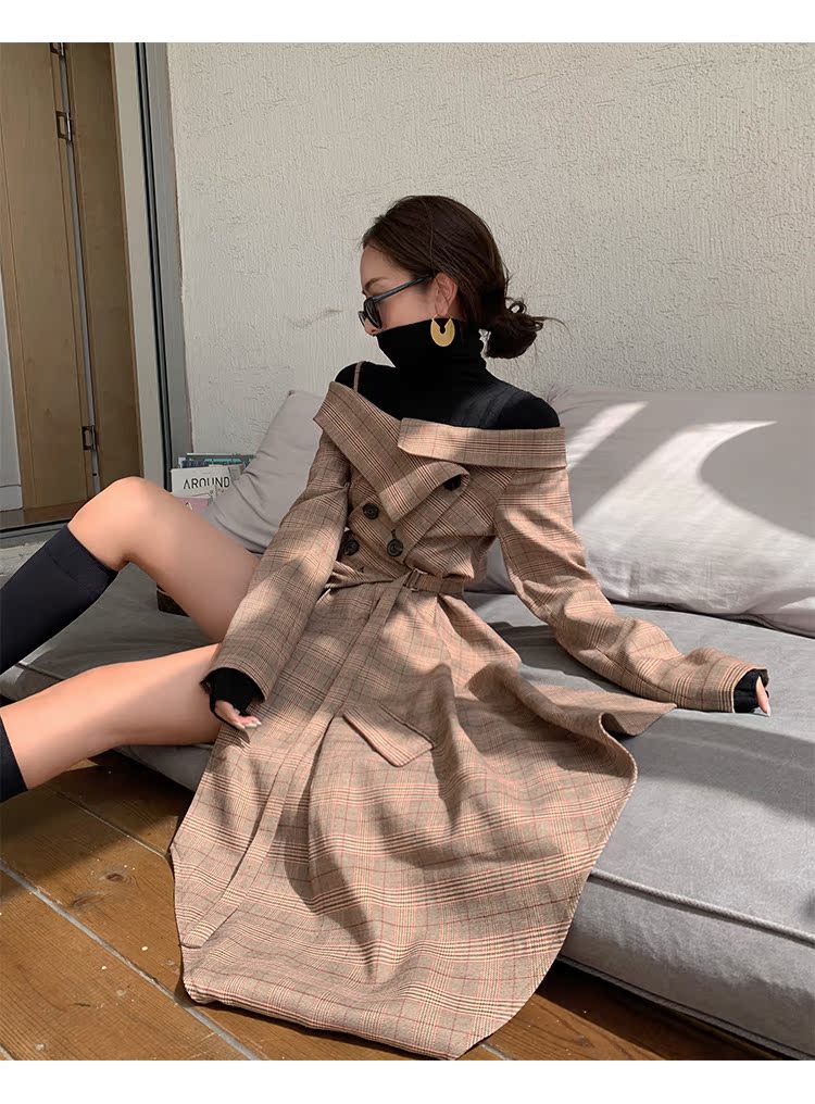 MAKI STUDIO M0ns * thiết kế thích hợp áo ghi lê không đều eo nữ từ vai vạt áo dài tay áo dạ nữ dáng dài cao cấp