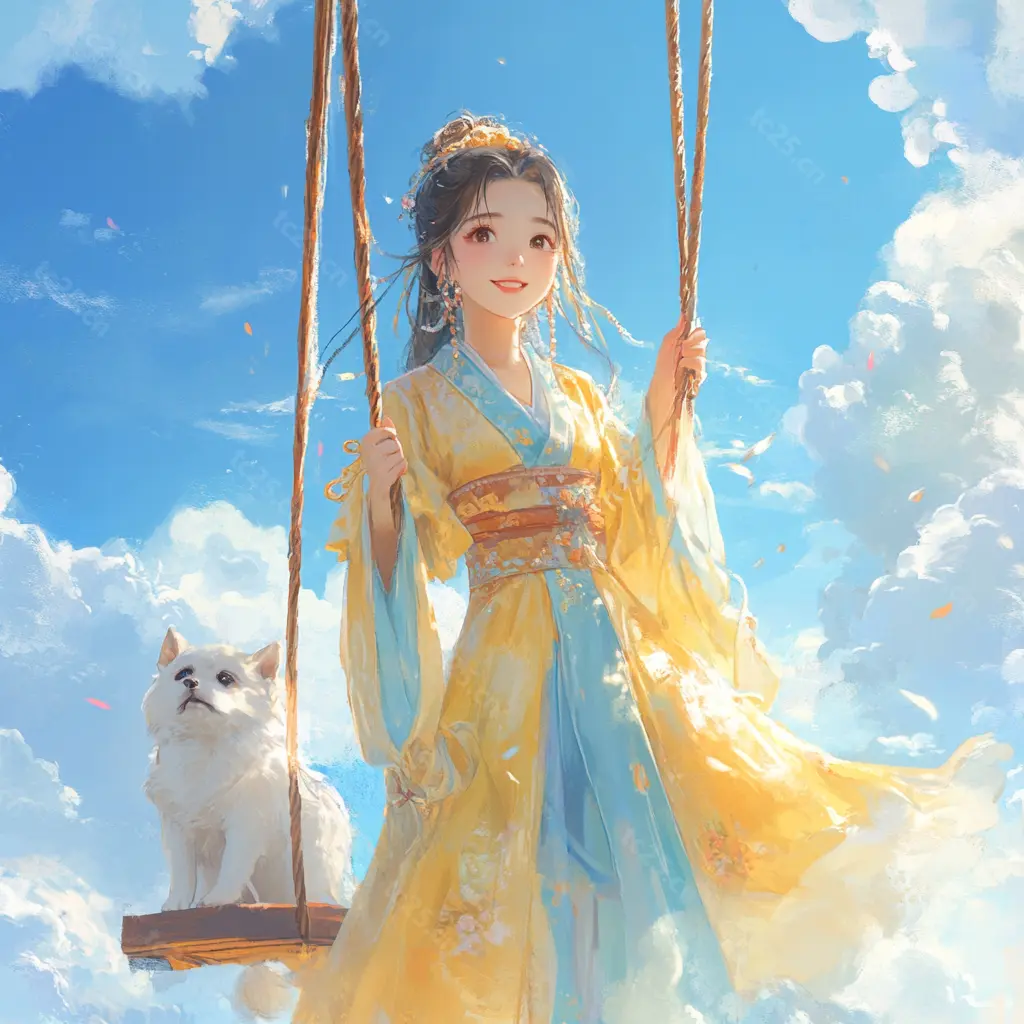 图片[1]-汉服少女的秋千梦midjounney提示词、stable-diffusion-pormpt-天城私塾