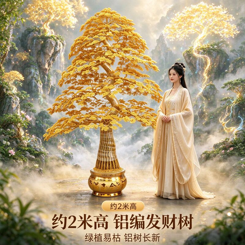 2m Large Money Tree Chinese Style Fortune Tree Ornament Wealth Tree Copper Coins Aluminum Wire Handmade Woven Housewarming Decoration