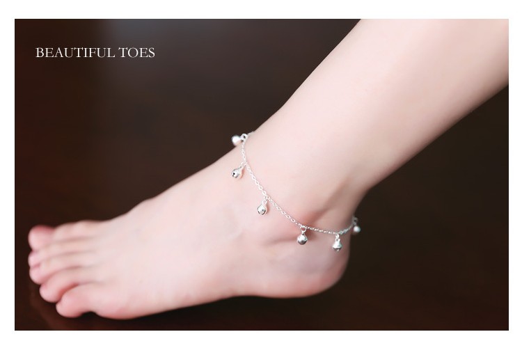 925 sterling silver vòng chân nữ cảm giác của tình yêu Hàn Quốc phiên bản của các đơn giản chuông stars bạc trang sức retro sợi dây màu đỏ sinh viên Sen