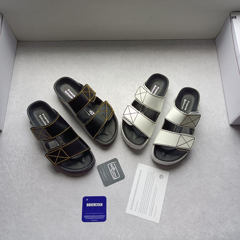 Super comfortable Velcro soft leather soft bottom thick bottom Birkenstock shoes summer open toe solid color outdoor leisure flat slippers women