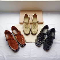 Spanish niche Hereeu leather hand-woven loafers womens T-buckle British style thick-soled thick-heeled shoes