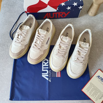 Pure original cow goods~Autry leather lace-up round toe white shoes fashion retro color matching flat casual shoes comfortable