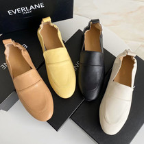 British style Everlane flat bottom loafers womens soft leather soft bottom round head shallow mouth elastic one pedal flat shoes