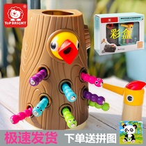 Toddler children woodpecker catch insect game Catch caterpillar Magnetic fishing baby puzzle early education development Wooden toys