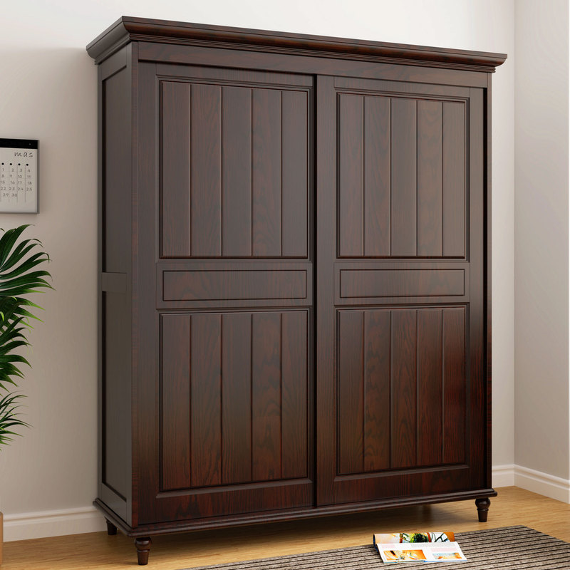 All Solid Wood Wardrobe with Sliding Doors 1.46m American Mid-Century Style Dark and Light Walnut Color Sliding Door Wardrobe