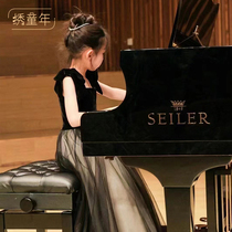 Childrens dress black velvet 2024 new piano performance clothing high-end girl host mesh princess dress