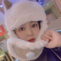 Shaking sound Net red rabbit ears moving hat female autumn and winter childrens scarf gloves one male and female child bib