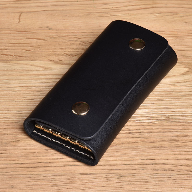 Pure Handmade Head Layer Bull Leather Key Bag Genuine Leather Pure Copper Key Buckle Retro Crazy Maple Key Bag Brief for men and women