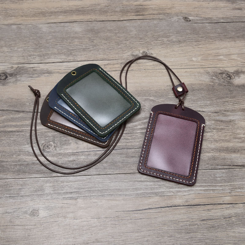 Leather Transparent Card Campus Traffic Document Set of retro-skin Vertical Work Permit Card Hanging Hanging Card Pack