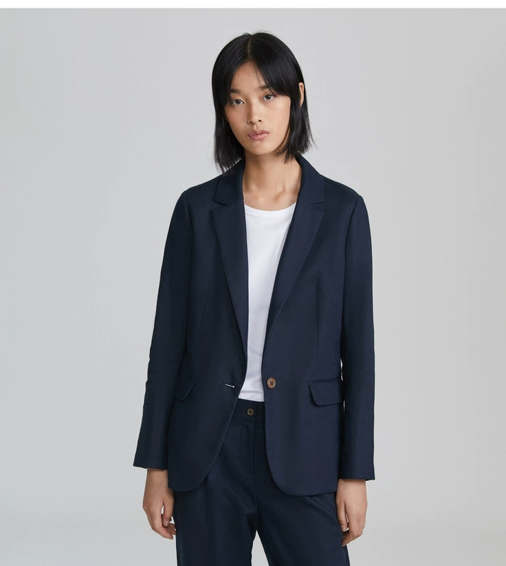 ICICLE Wo Womens 2019 Mùa xuân và mùa hè Mới đầy đủ vải lanh giản dị Blazer nữ AAAB219A02301A - Business Suit