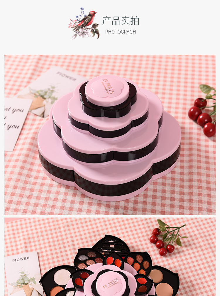 Net red lotus make-up món ăn bóng mắt rung cùng một đoạn xoay cánh hoa trang điểm hộp set full set kết hợp người mới bắt đầu phấn mắt romand