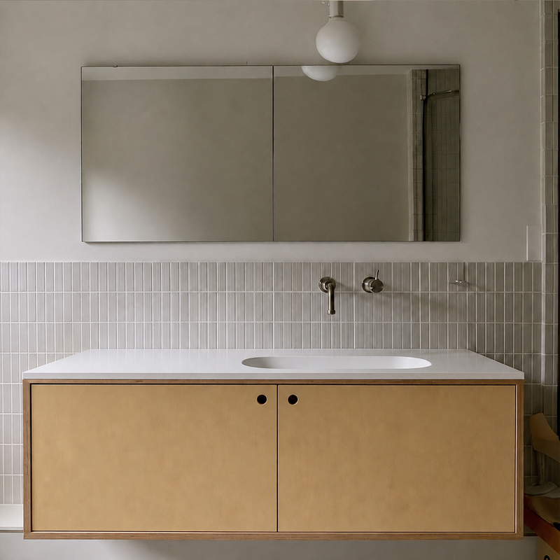 Russian Imported Marine Board Bathroom Cabinet Set with Seamless Integrated Ceramic Basin for Bathroom Washbasin