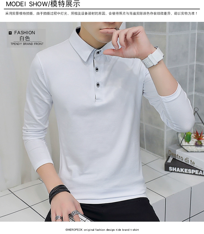 Áo sơ mi cotton mùa thu nhỏ cho nam áo thun dài tay collar cổ áo đẫm máu nam mặc hàng đầu quần áo mùa thu mặc áo sơ mi nam đất áo phông trắng nam