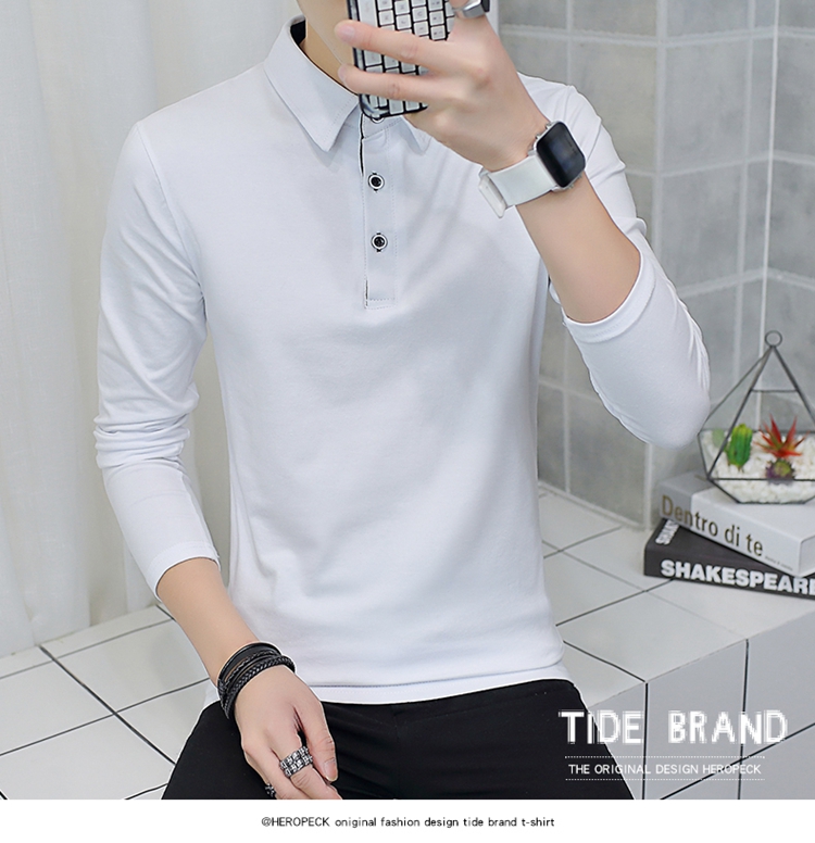 Mùa thu nam dài tay áo thun ve áo Cotton Slim dài tay áo polo nam giới tuổi teen với cà vạt cổ áo ao thun nam