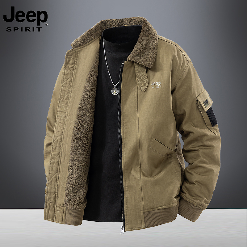 Jeep Workwear Fleece-Lined Thickened Jacket for Men, Winter Warm New Pure Cotton Turn-Down Collar Cotton Coat, Casual Sports Jacket Jeep Workwear Fleece-Lined Thickened Jacket for Men, Winter Warm New Pure Cotton Turn-Down Collar Cotton Coat, Casual Sports Jacket