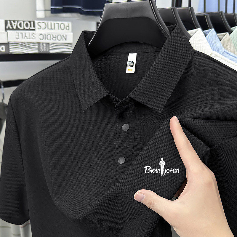 Outlet Store | Biyinlefen Short-Sleeve T-Shirt for Men, Collared, Wrinkle-Resistant, Business, Quick-Drying, Sports, Ice Silk Polo Shirt