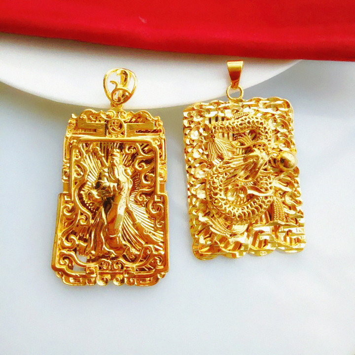 Plated with thick gold inlaid jade emerald male pendant with leapfroid jade bead necklace jade bead necklace with atmospheric Buddha Guan Dragon brand Picchu Shagin