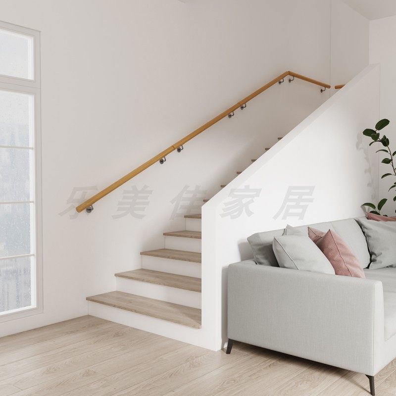 Solid wood stair handrail children's safety handle indoor against the wall attic villa elderly non-slip handrail simple round