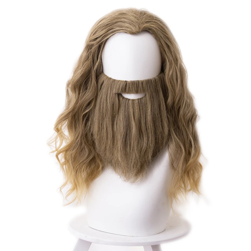 Anime Avengers Thor Cos Wig Beard Wig Caveman Full Set High-Temperature Fiber Golden Fat Thor Wig
