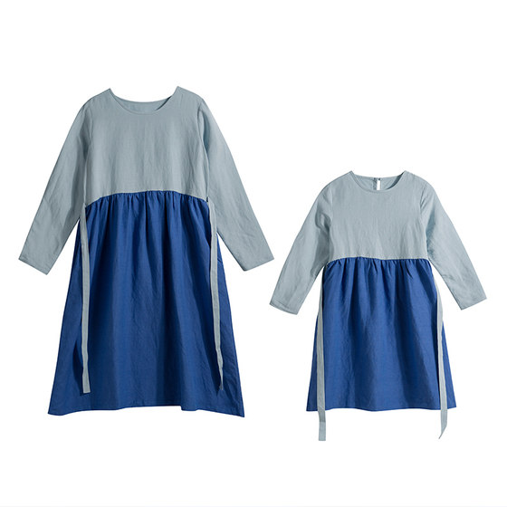 小乐往亲子装423课夏新棉麻连衣裙女大童公主装母女装度假出游