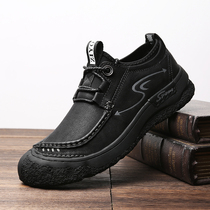 Headlayer Bull Leather Shoes Mens Shoes 2021 New Autumn Winter Outdoor Leisure Tooling Shoes Thick Bottom Non-slip Big Heads Shoes Man Wide