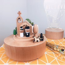 Rotating carriage music box girls birthday church Christmas creative wooden gift clockwork wooden music box