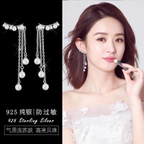 Pearl earrings 2021 new trendy long tassel temperament hypoallergenic earrings female S925 sterling silver net red ear row decoration