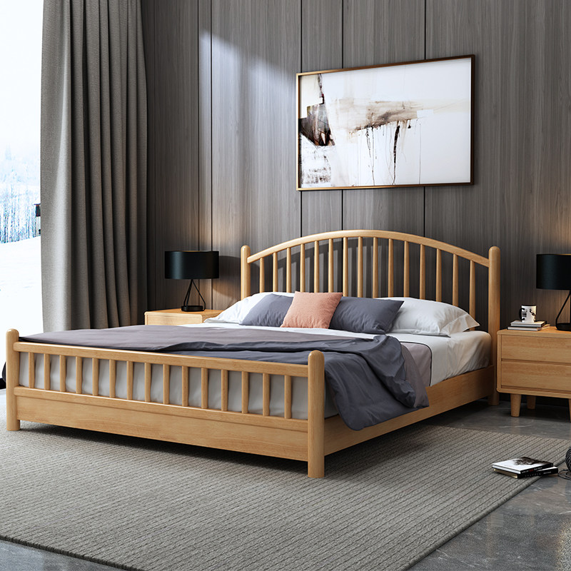 Full Solid Wood Bed Modern Minimalist Master Bedroom Nordic 1 8 m 1 5 Double beds Economy Type Single log Large bed