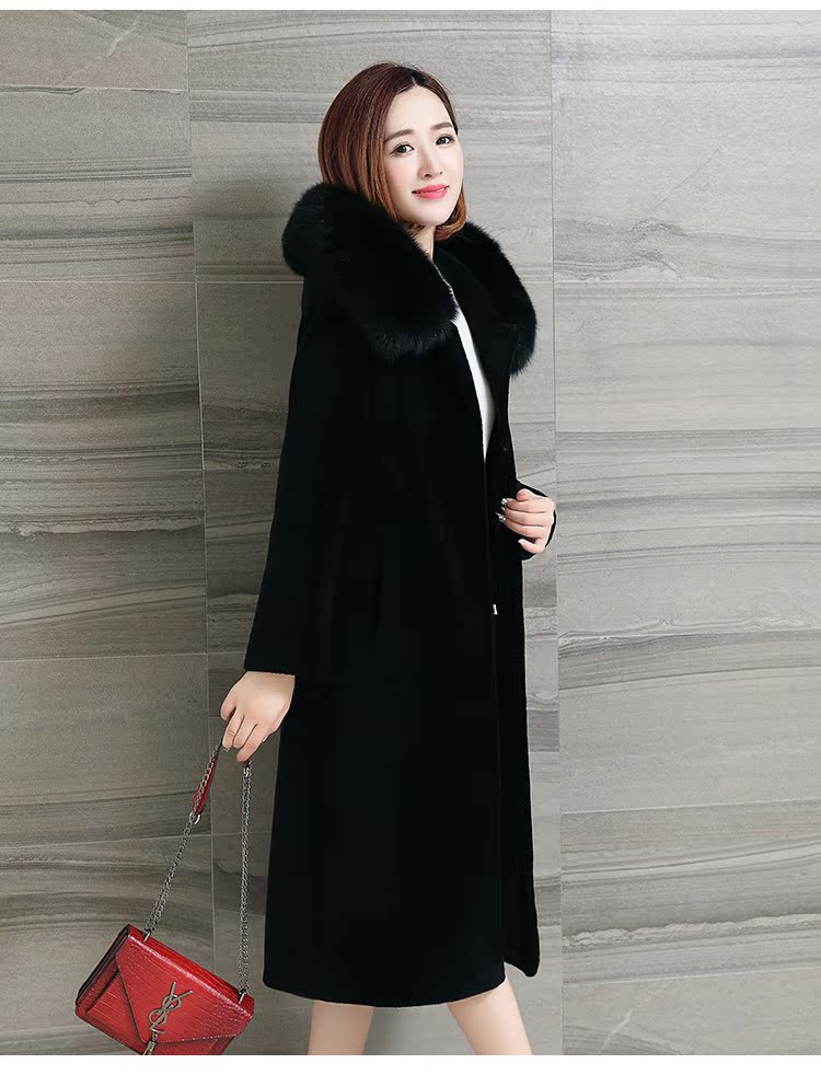 Mùa thu đông 2018 mới Áo khoác lông cừu Hained nữ Slim được đội mũ trùm đầu mỏng một chiếc áo khoác lông cừu dài áo nỉ lót lông cừu uniqlo nữ