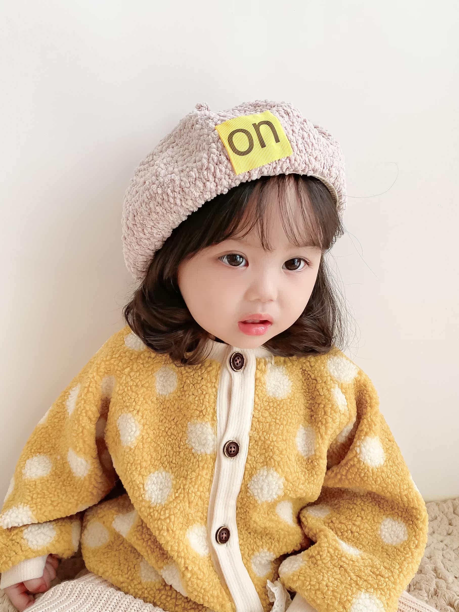 Children's hat winter Korean beret trendy girl plush baby pumpkin hat child beret hat warm boy