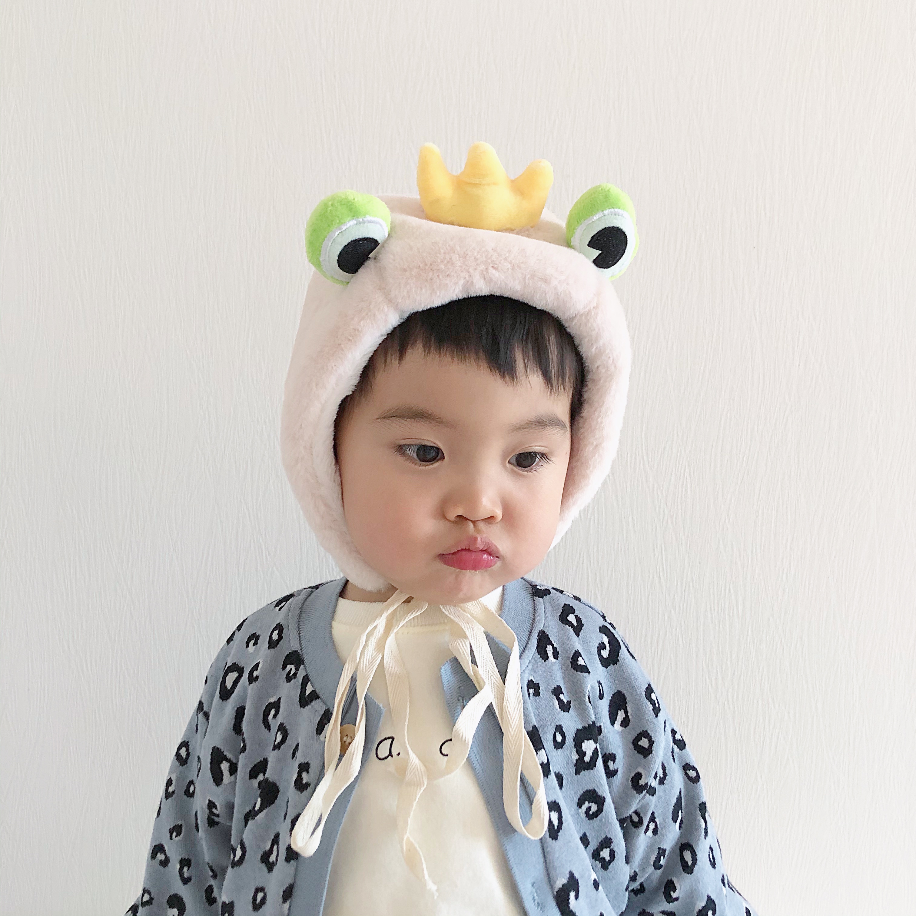 Baby hat winter boy's hedging hat cartoon small frog baby ear protection hat infant and young girl Lei Feng hat thick