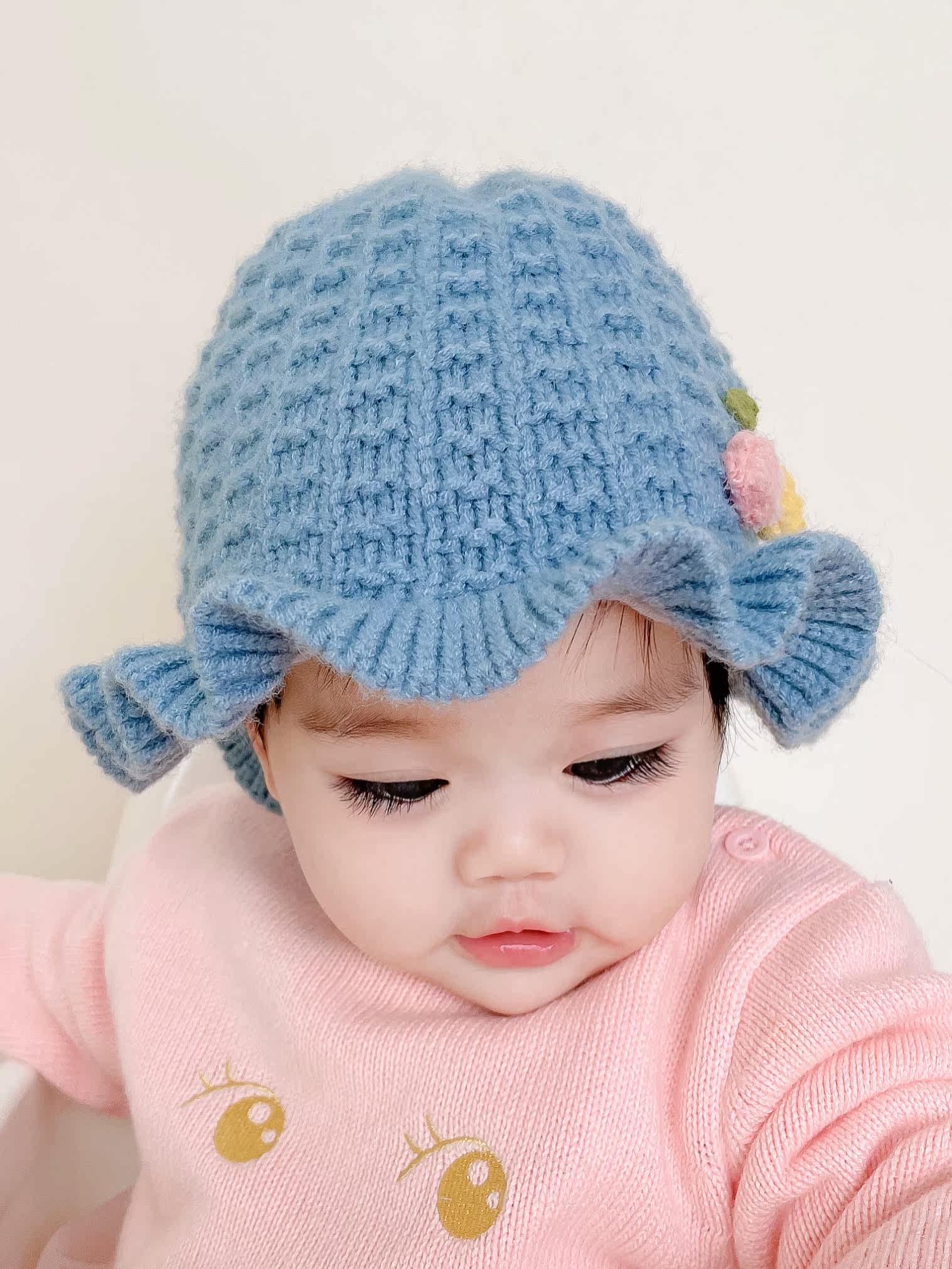 Baby hat early autumn basin hat female baby princess hat lace winter toddler woolen hat pullover newborn fetal hat
