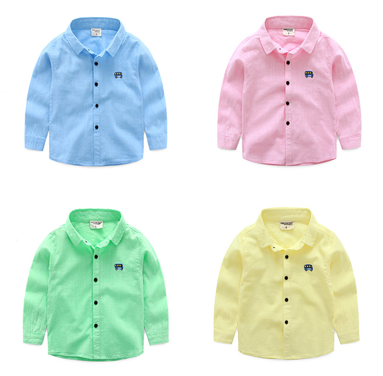 Áo sơ mi nam tay dài 2018 Mới cho trẻ em Mặc đồ mùa thu cho bé Áo cotton hàng đầu cho bé Áo sơ mi màu tinh khiết quần áo trẻ em