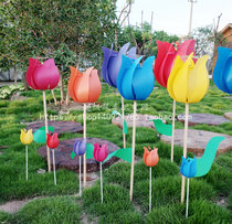 Large medium and small windmill Plastic flower windmill Tulip windmill Park kindergarten outdoor decoration windmill toy