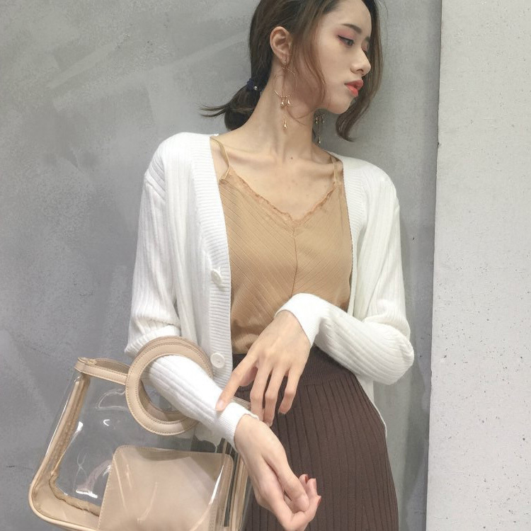 Áo len dệt kim cổ chữ V của Ke Ke áo len tay dài