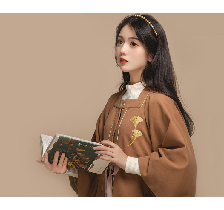 Китайцы одежда наборы 花朝记【未施粉墨栗】汉服方领对襟半袖披袄工字褶半身裙汉元素秋