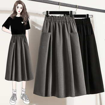 Large size fat mm temperament design sense high waist drape skirt 2023 summer loose and thin mid-length umbrella skirt