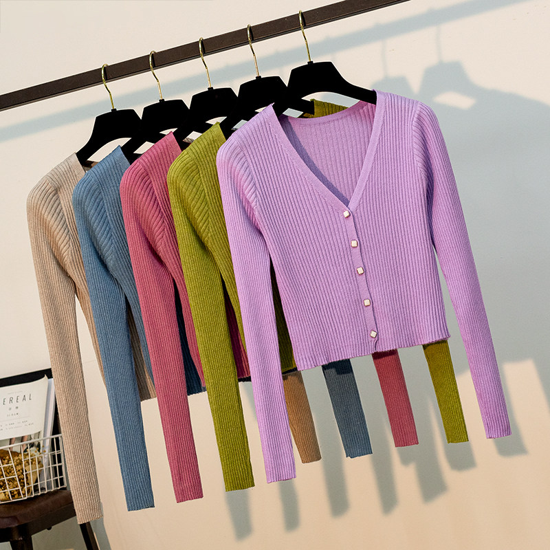 Small knit sweater spring and autumn shawl with thin cashmere short with hanging skirt purple sweater